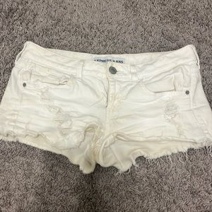 Express Distressed White Jean shorts
